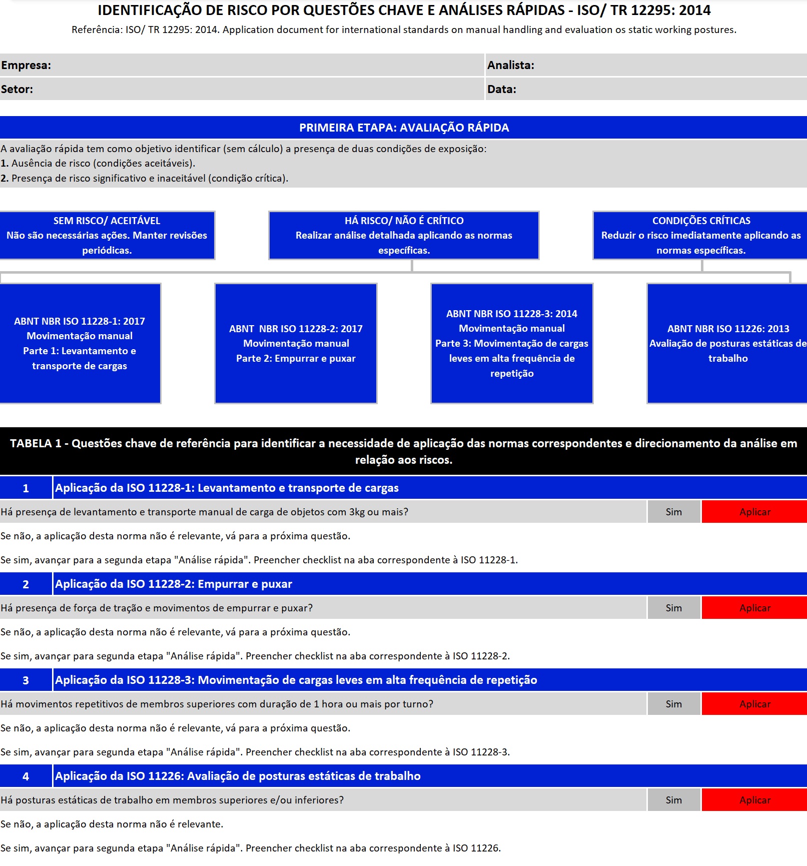 Identificação de risco por questões chave